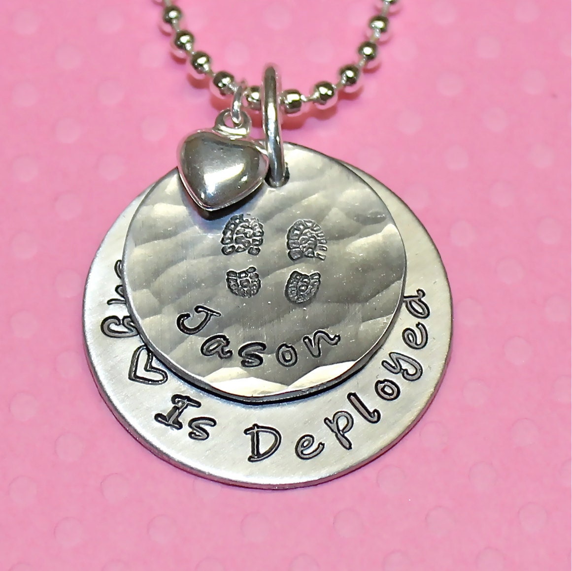 Military Wife / Mom Gift - My Heart is Deployed Personalized Custom Hand Stamped Necklace by Korena Loves