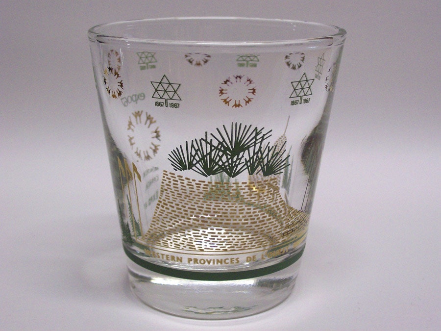 Vintage Expo 67 World's Fair Western Provinces de l'ouest Souvenir Whiskey Rock Glass