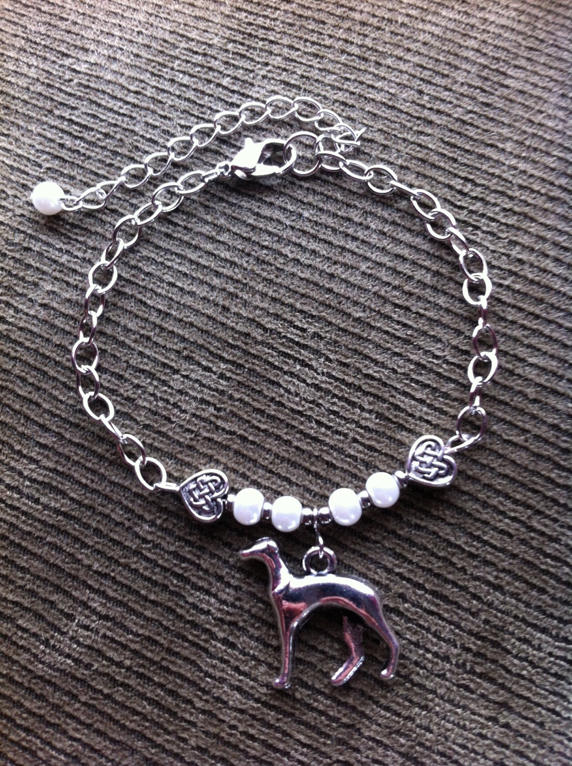 Greyhound With Hearts & Pearls Charm Bracelet