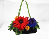 Felted Bag POPPY & CORNFLOWER Handbag Art Purse Blue Olive wild Felt Nunofelt wearable art Nuno felt shoulder bag fairy floral fantasy
