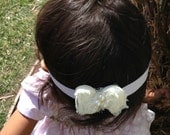 Small Ivory Chiffon Hair Bow Headband, Newborn Headband, Girls Headband, Baby Girl Hair Bow Headband, Infant Headband