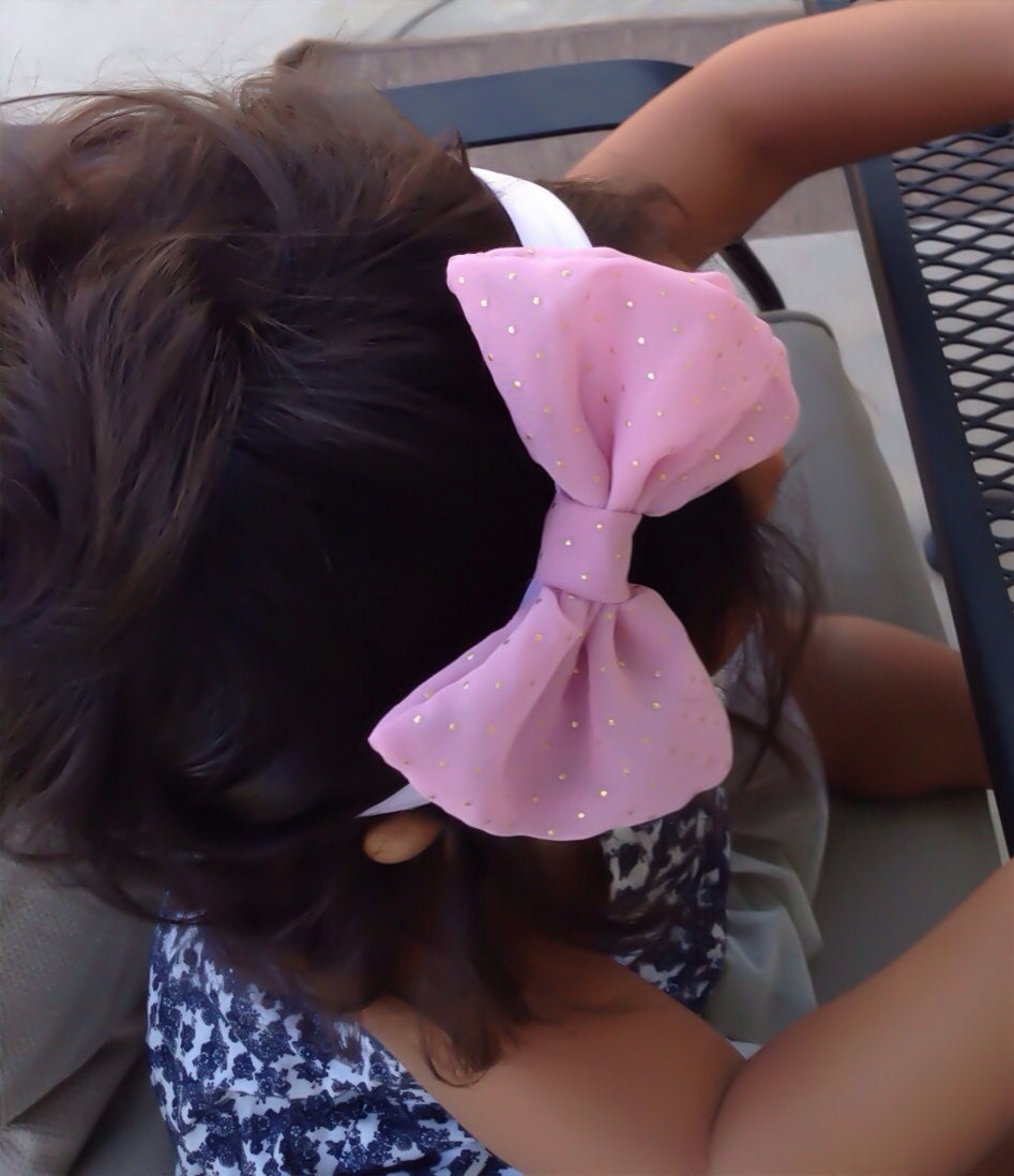 Pink Chiffon Hair Bow Headband or Hair Clip, Baby Girl Hair Bow Headband, Women Hair Bow, Girls Hair Bow Headband,