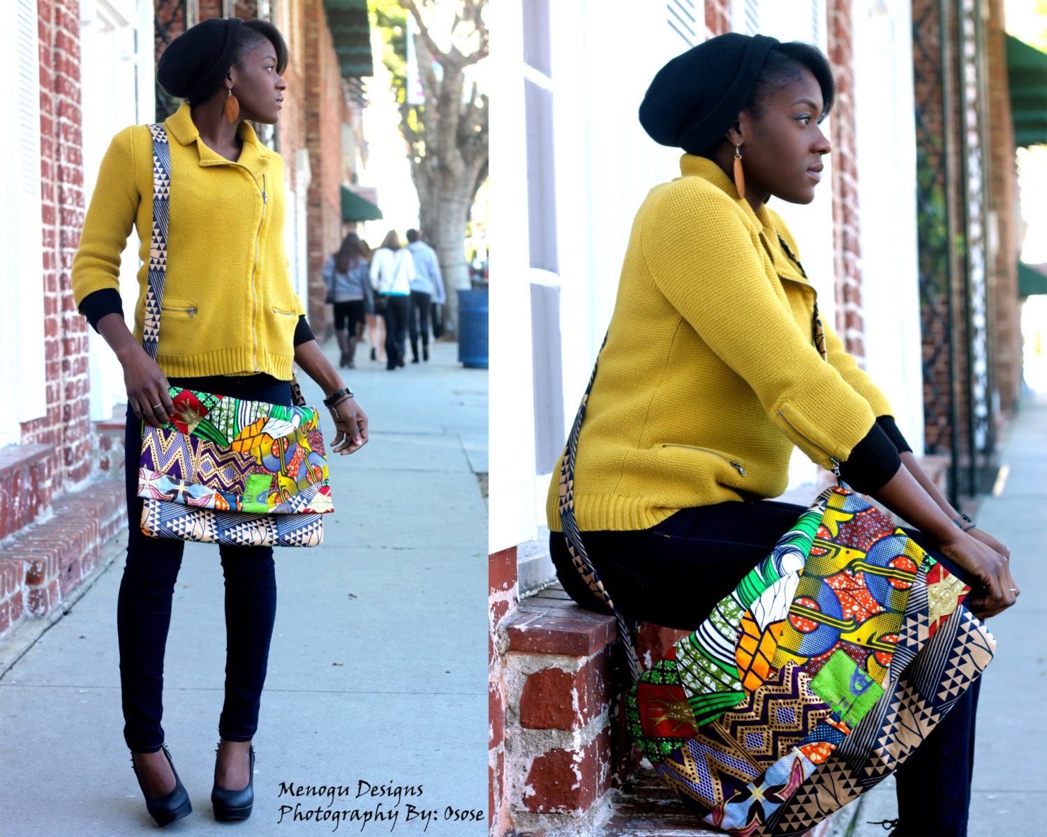 Large Ankara Patch Laptop Messenger Bag