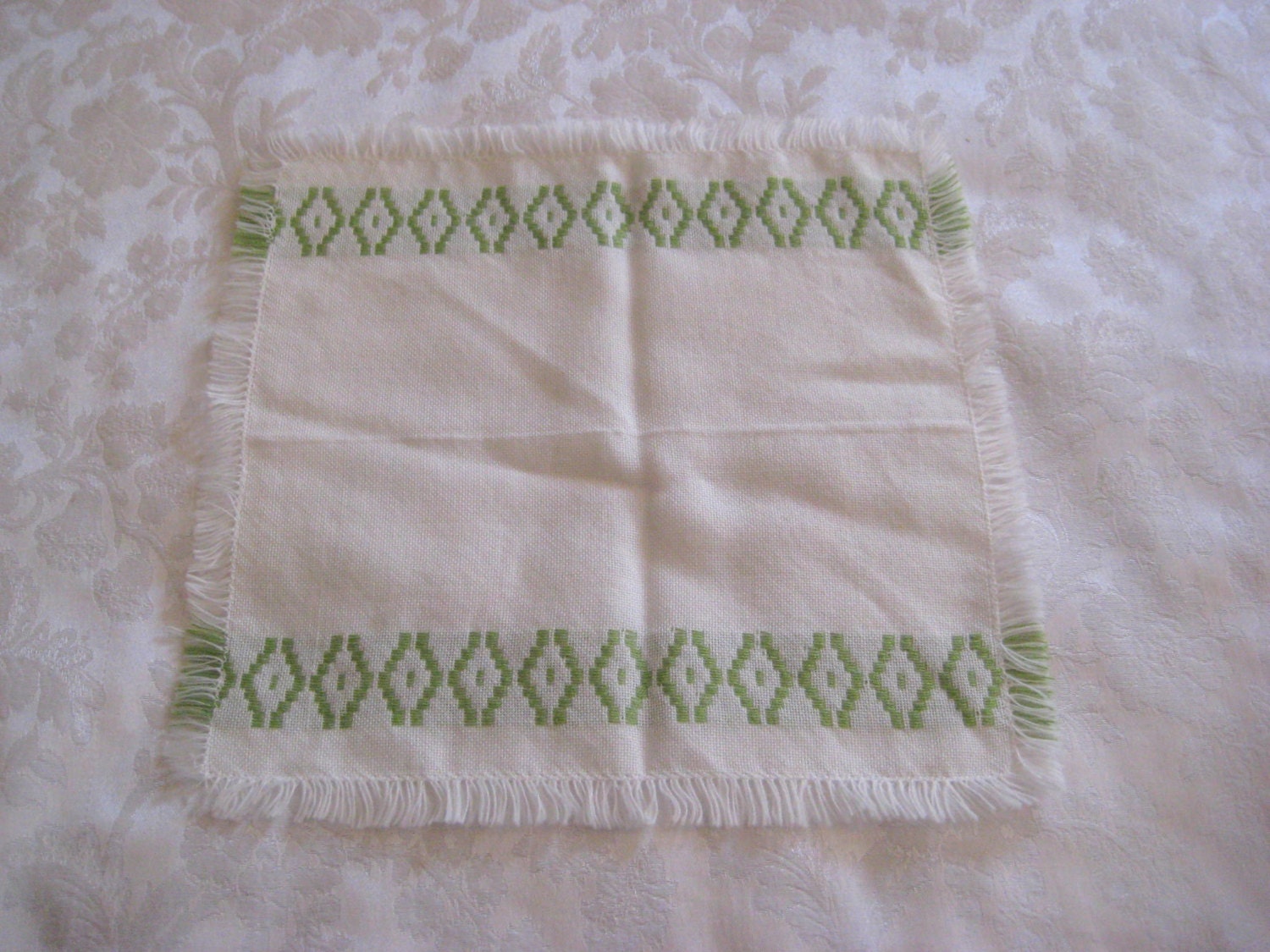 White green southwest napkin set, fringe cloth napkins