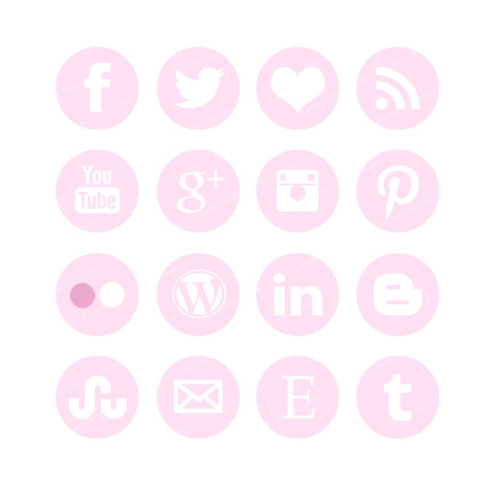 16 Piece Pastel Pink Blog / Web Button Set: Social Media Buttons to Help Your Corner of the Web Look More Unique
