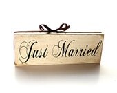 Rustic Wood Wedding Decor with words "Just Married on the front - Black and White Just Married Home Decor Wood Block