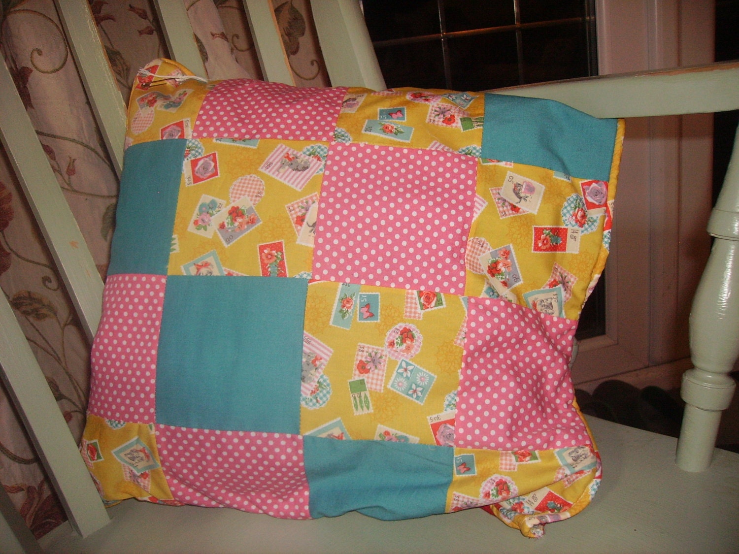 Patchwork Cushion. Retro Cushion. Mothers Day Gift. Home Decor. Sweet 16 Gift.