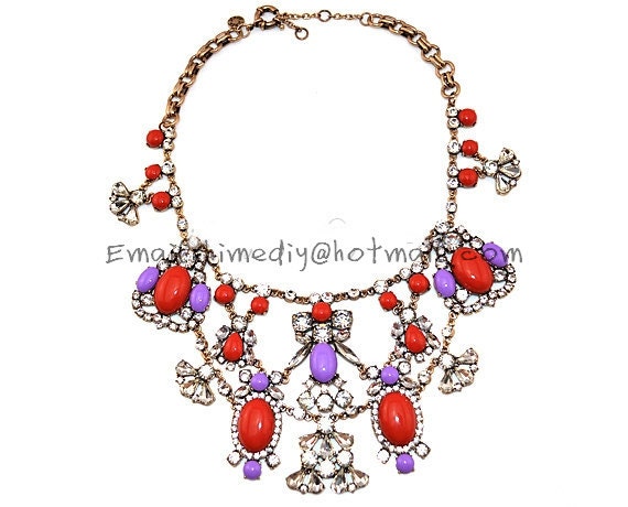 Statement Necklace, Retro Bubble Necklace, Beaded Crystal, Beadwork Necklace, Vintage Gem Wedding Party Bib Necklace Gift
