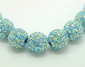 High Quality 10PCS 12MM Crystal stones Loose Spacer Bead Pave Disco Ball Rhinestone Beads Fit DIY Bracelets Necklaces Rings / Light Blue AB