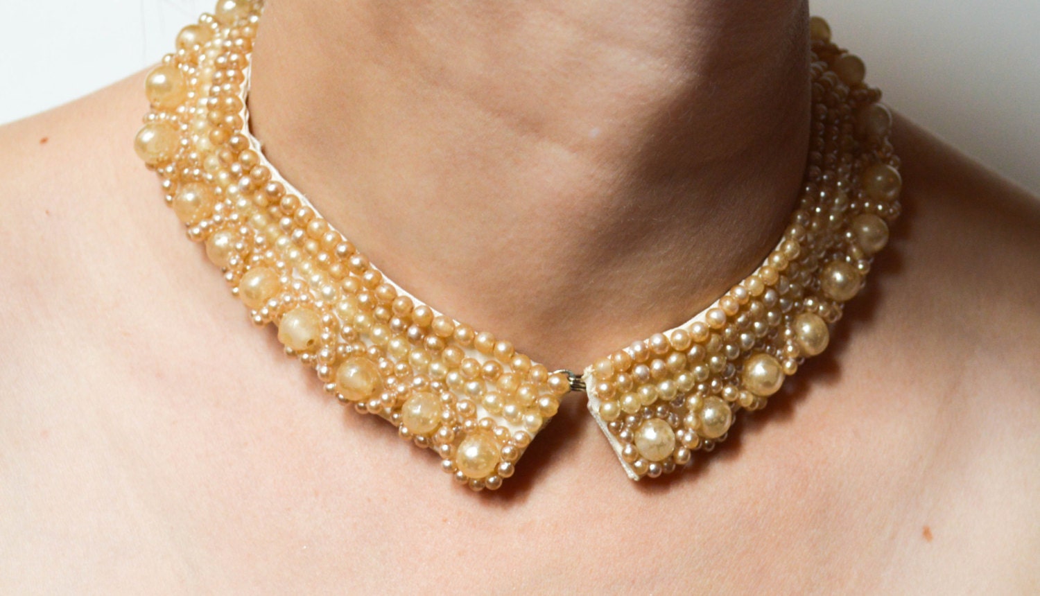 Vintage 1950s Pearl Beaded Collar, Bridal Pearl Choker Necklace, Winter Wedding,