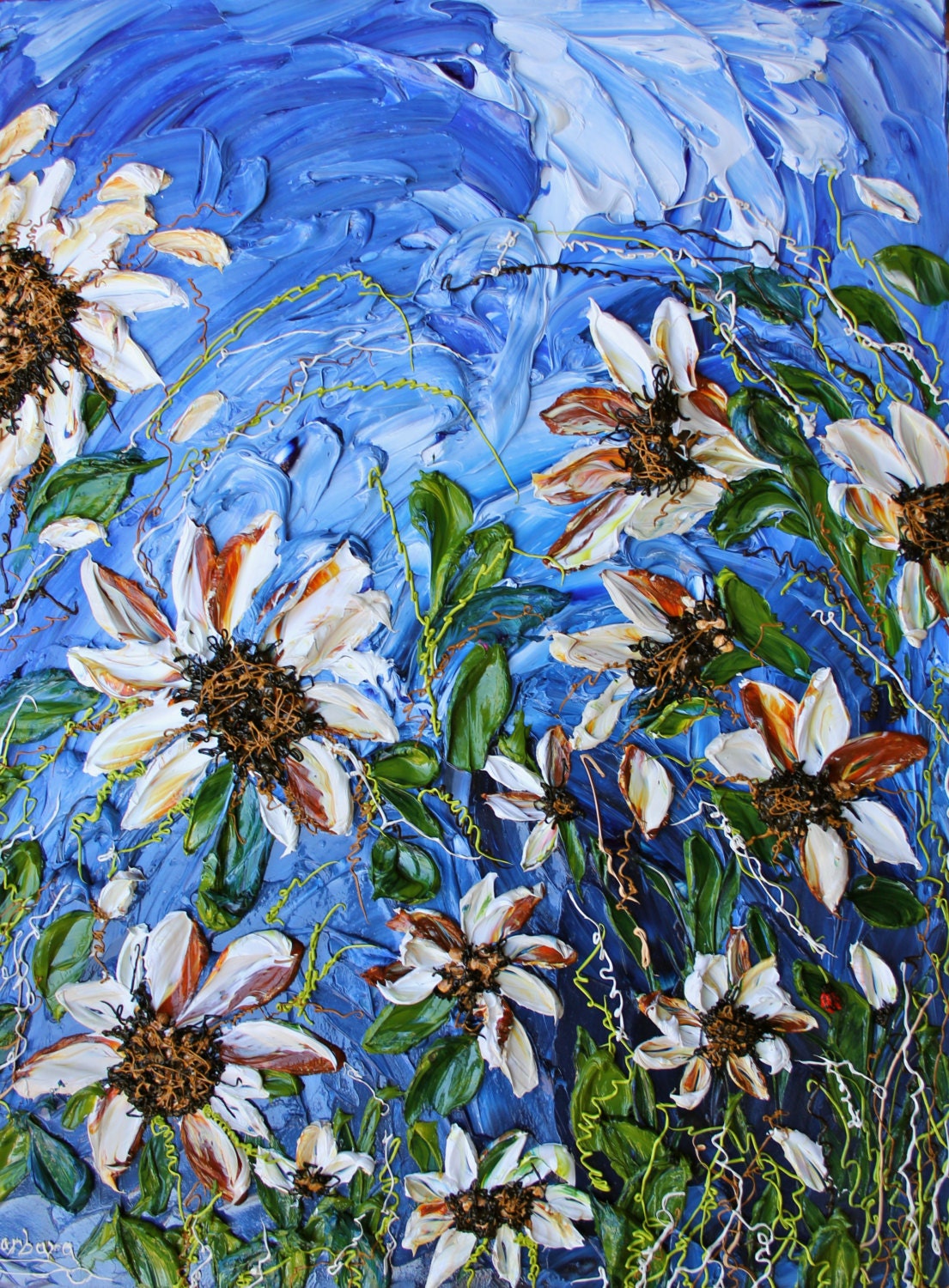 Dream A Little Dream - Floral Impasto Painting with Field of Sunflowers