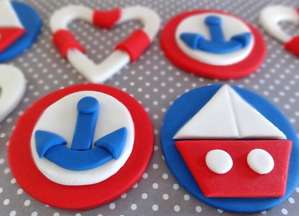 12 Fondant Edible Cupcake/Cookie Toppers - Nautical Theme 2.