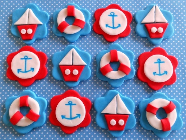 12 Fondant Edible Cupcake/Cookie Toppers - Nautical Theme 1.