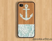 IPHONE 5 CASE Lace ANCHOR on Dark Wooden Pattern iPhone 4 case iPhone 4S case iPhone case Hard Plastic Case Soft Rubber Case
