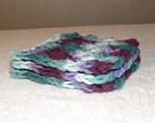 Crochet 4" Scrubbies - Coasters - Eco-friendly 100% Cotton - Set of 3 - dk. Teal, lt. Teal, lt. Purple, dk. Purple, Many uses, GO GREEN