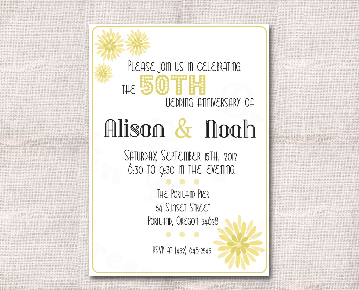 5x7 Wedding Anniversary Flowers Custom Printable Party Invitation