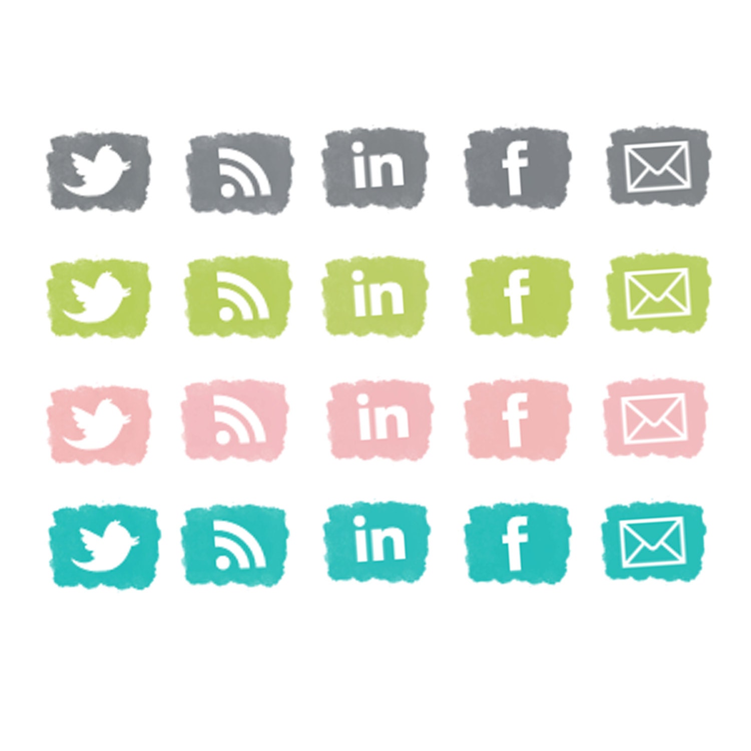Digital Social Media Icons // Paint Set 1 // 20 pieces // 300 DPI // Instant Download Il_170x135