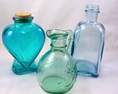 Trio of Blue Vintage Bottles - Fun Home Decor