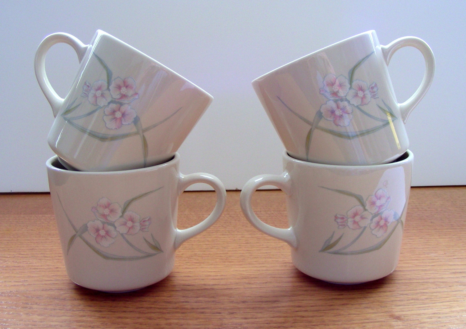 Four Corning NY Coffee/Tea Mugs - Wild Rose Pattern
