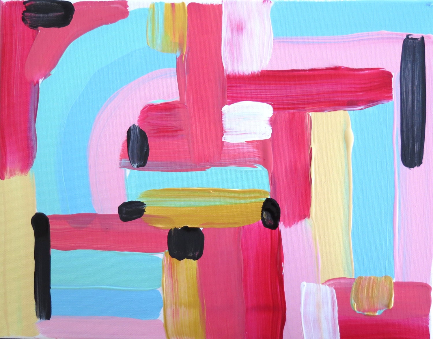 Original Abstract Painting "Ellie Saab Inspired 2013 Paint the Streets No. 5" Pinks, Mint, Blue, Black Gold