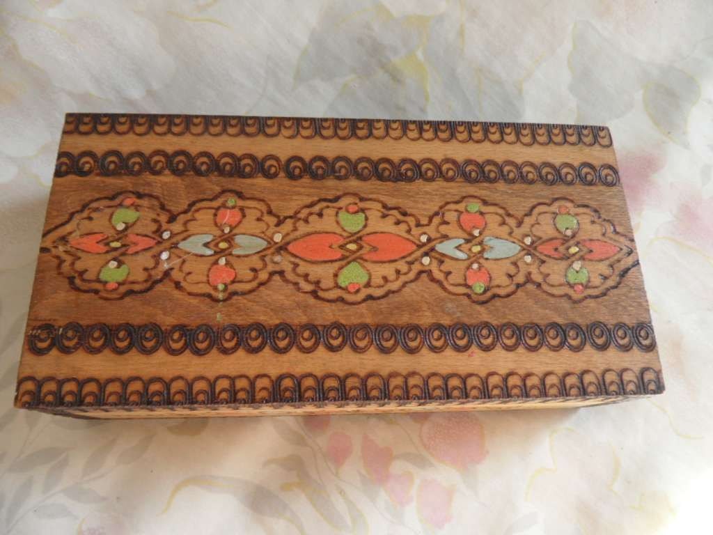 Vintage Box Woodburning Pyrography Celtic Cross Tinket Box Wooden Jewelry Box