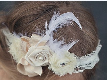 Ivory Headbands, Newborn Headbands, Ivory Chiffon Flower Headband, Baby Flower Headbands, Photography Prop