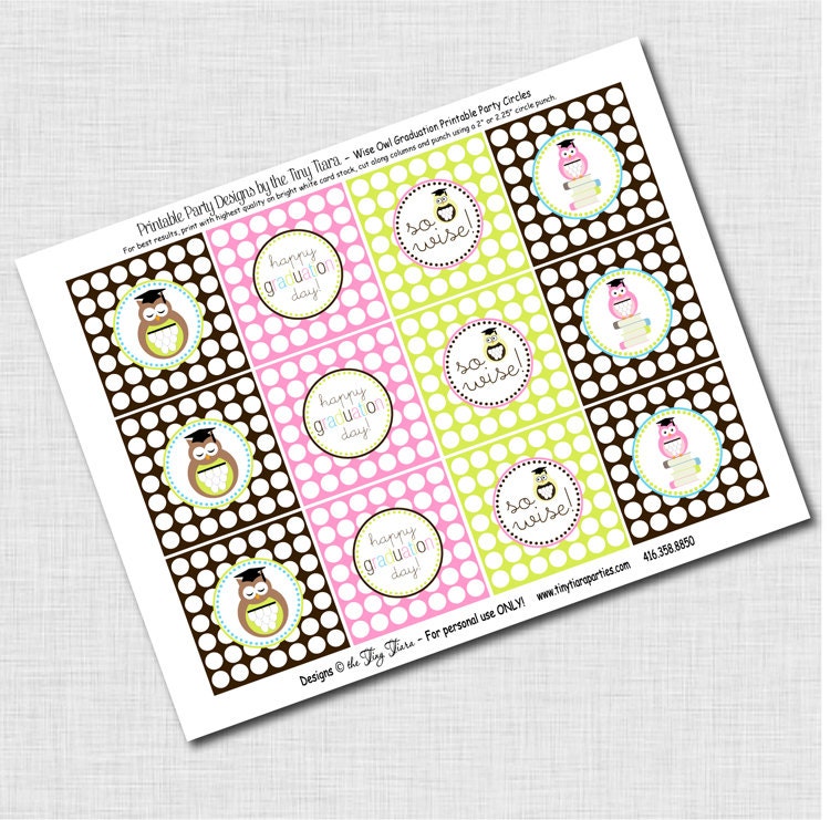 Wise Owl Graduation Printable Party Circles : Printable party Designs by The Tiny Tiara Il_570xn