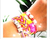 Neon Multicolor Friendship Bracelet  with tiny crystal clear Czech beads