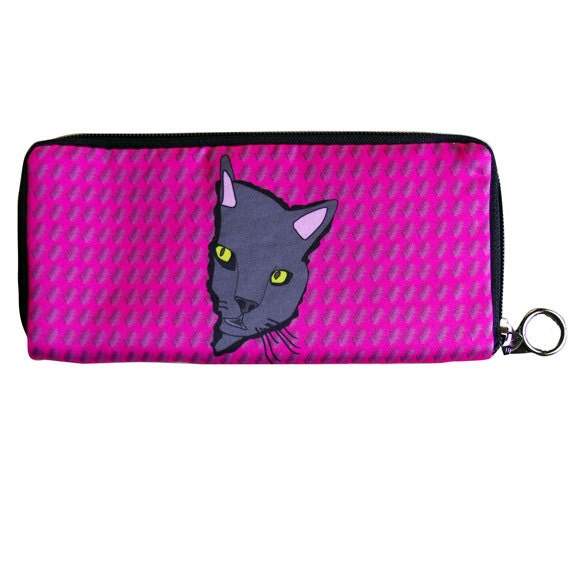 Wallet and coin purse Pink Curious Gray Kitty