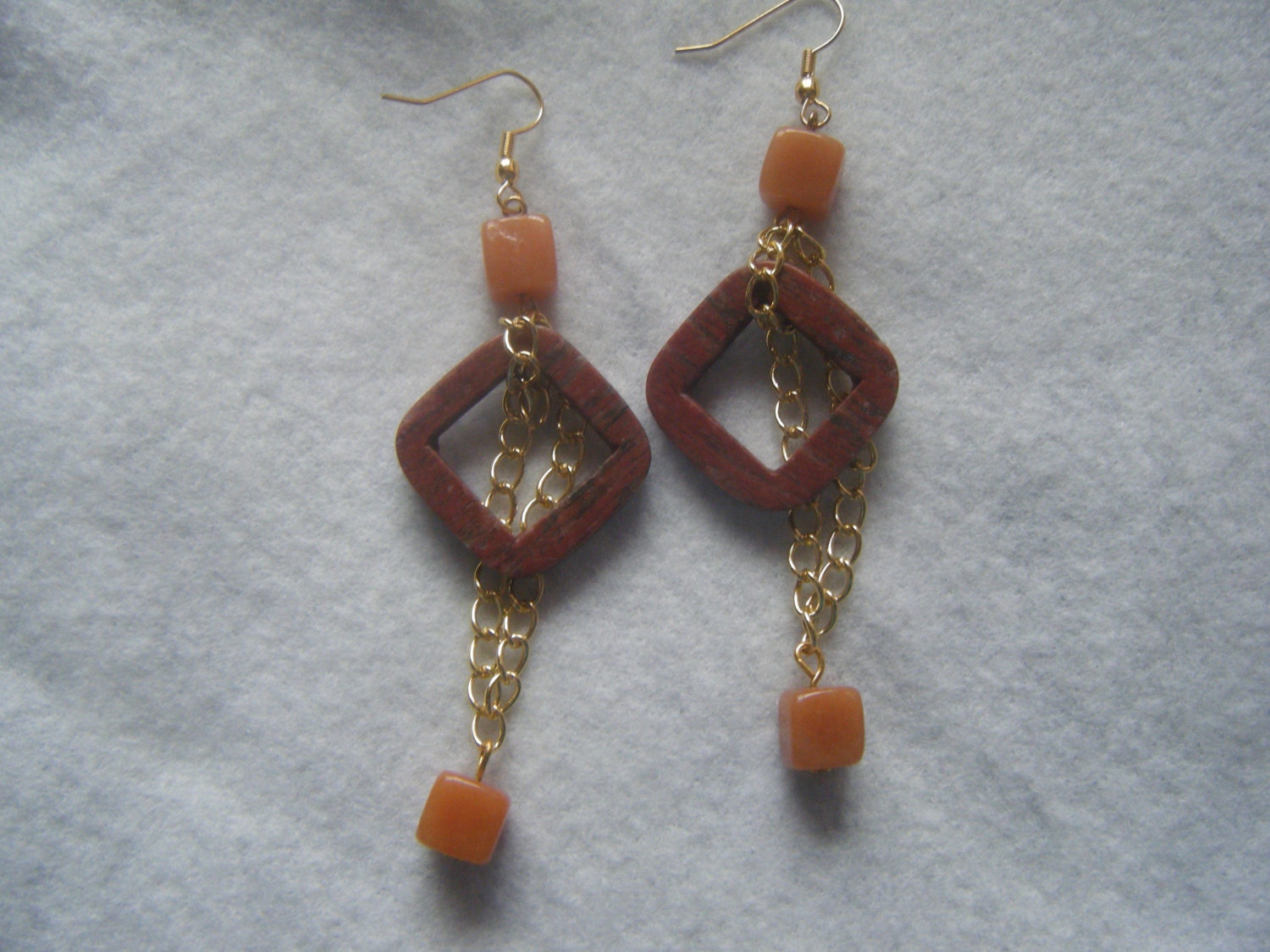 Rust Stone and Chain Earrings