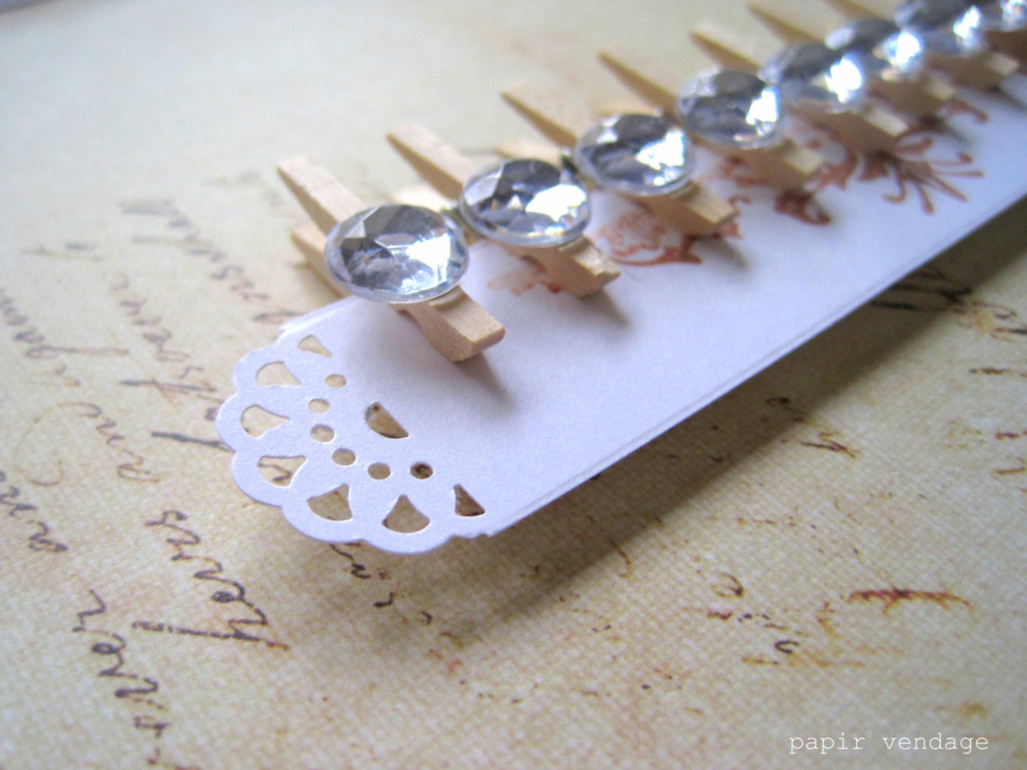 25 Mini Rhinestone Clothespins, Vintage inspired Clips, Wedding Embellishment, Mini Rhinestone Wooden Clothespins