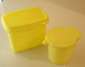 Vintage Lemony Yellow Tupperware Sugar Shaker and Small Rectangular Storage Container