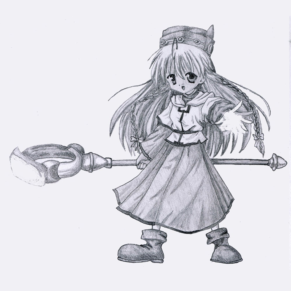 Girl in Boots Anime. Manga, Illustration,  Kawaii Pencil Drawing  by Cliff Sperandeo
