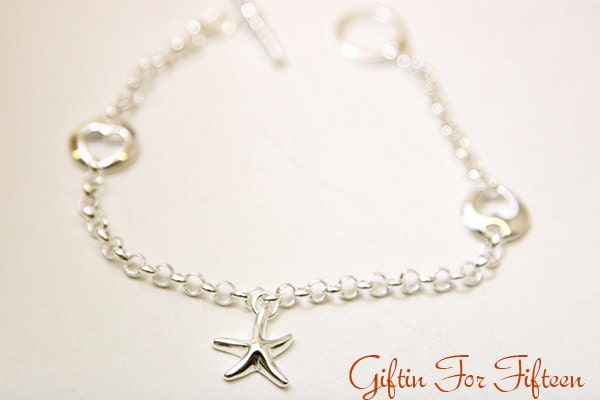 Starfish Bracelet Anklet, Sterling Silver Plated, Modern, Bridal Wedding Jewelry, Modern, Birthday Gifts, Birthstone, Custom Orders Welcome