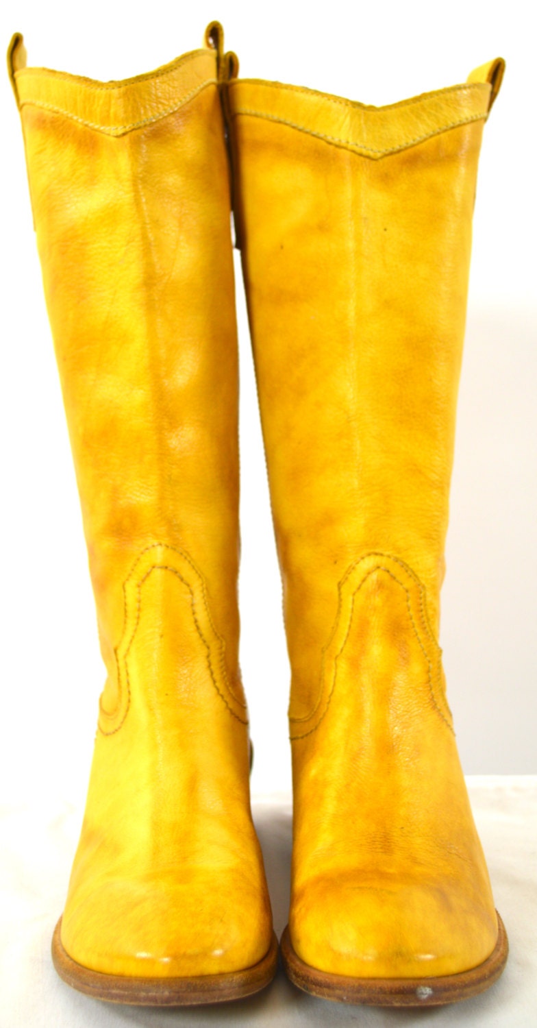 yellow leather booties