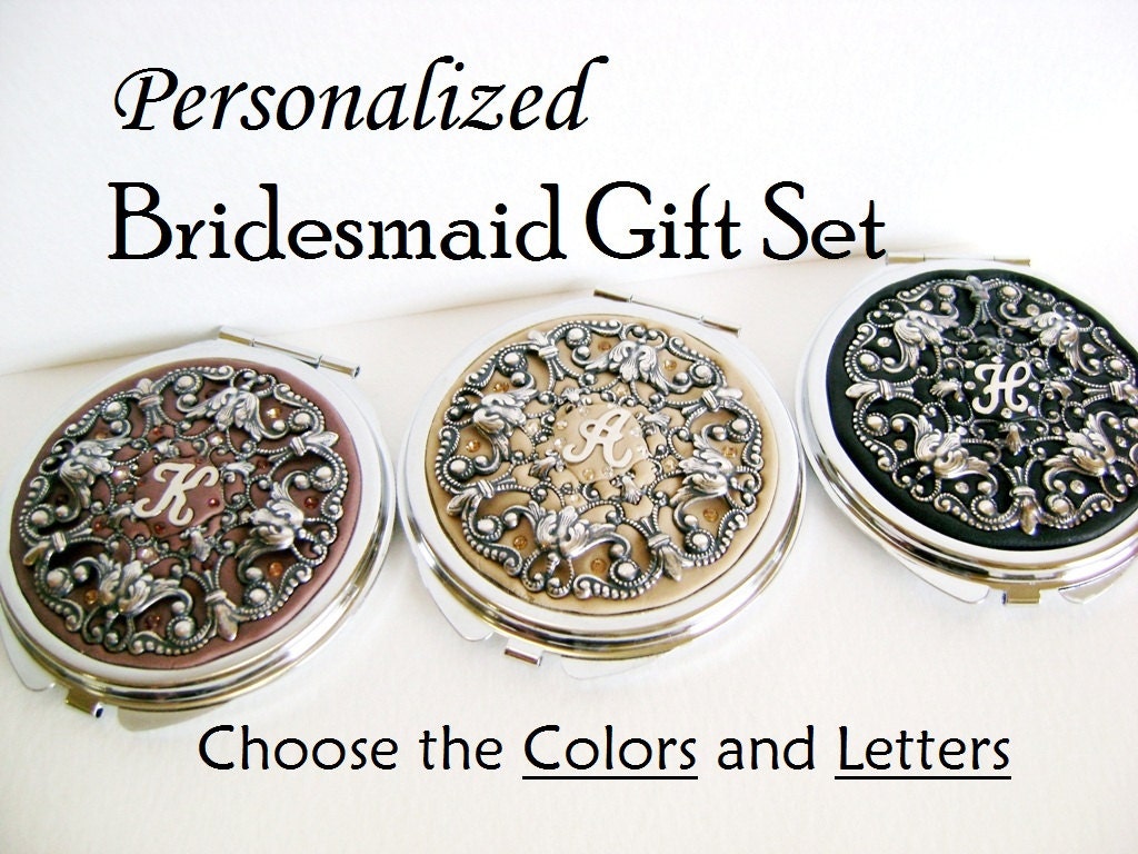 Personalized Bridesmaids Gifts- Set of 3 Compact Mirrors