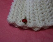 Hats Crochet baby beanie hat handmade for newborn baby in soft white easy care acrylic, with a red rosebud. Newborn baby to 6 months appx