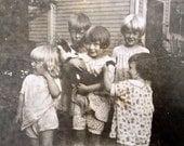 Vintage Kitty and Kids Black and White Photo