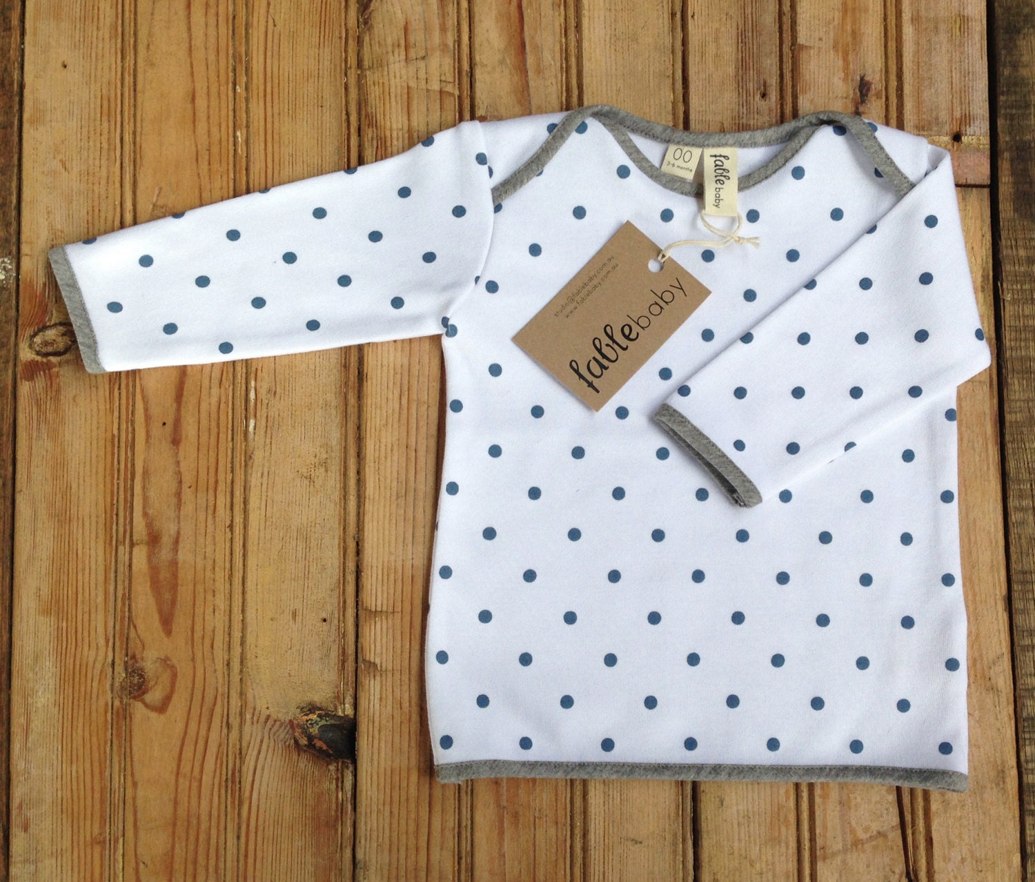 Organic Cotton Long Sleeve Top - Blue Spots on White
