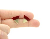 Minimalist Geometric Triangle Stud Earrings - Maroon Burgundy Wine Hand Dyed Modern Brass Jewelry - Valentines Day - GoldandSilverLinings Minimalist Geometric Triangle Stud Earrings - Maroon Burgundy Wine Hand Dyed Modern Brass Jewelry - Valentines Day - GoldandSilverLinings