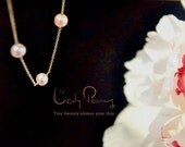 Lady Peony Bridal Series- Pure 14k Gold Chain Elegant Pink Round Freshwater Pearl Necklace
