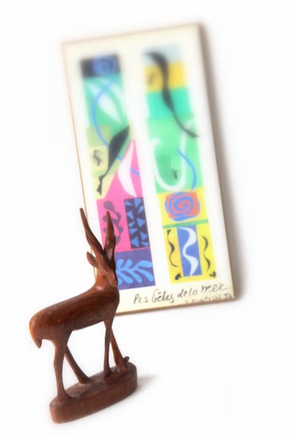 wood Deer Statue- 50s sculpture- reindeer- brown natural - woodland - mother and child- gift for him/her- home decor collection