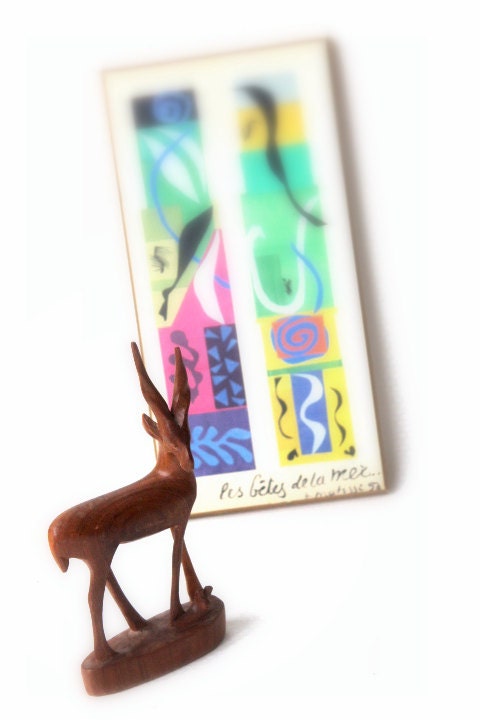 wood Deer Statue- 50s sculpture- reindeer- brown natural - woodland - mother and child- gift for him/her- home decor collection
