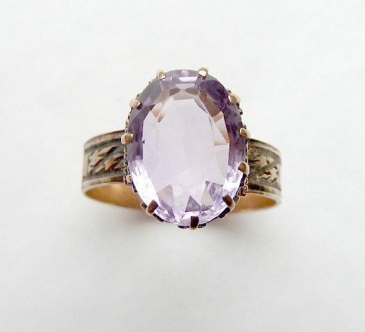 Glowing Antique Victorian Amethyst Rose Gold Ring 10K