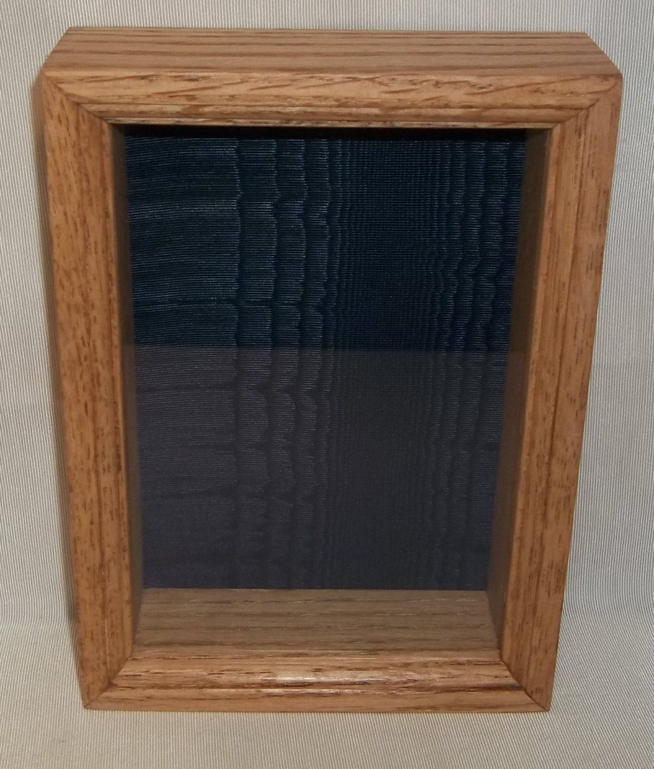Items similar to Small Finished Oak Shadow Box with a Navy Blue Moire Background on Etsy