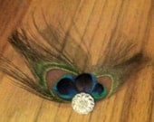 peacock hair clip, dress clip, or pin on corsage. bridal accessory with sparkling rhinestone accent. beautiful and stunning