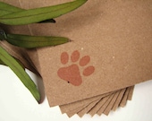 paw print stationery, animal stationery set of 10, hand stamped stationery, recycled stationery
