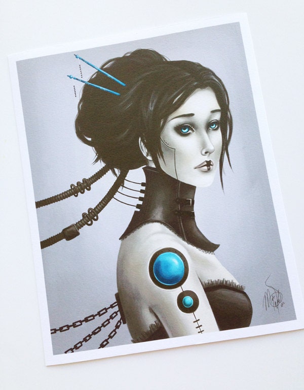 8x10 fine art print - Digital painting of a Victorian robot - sci fi Gothic Steampunk inspired artwork