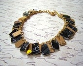 One of a Kind Black and Gold Upcycled Credit Card Bracelet / Gift for Her - CYDesignStudio