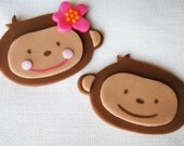 Set of 12 Girl Monkey Love Girl & Boy Fondant Cupcake Toppers w/ Pink Flower